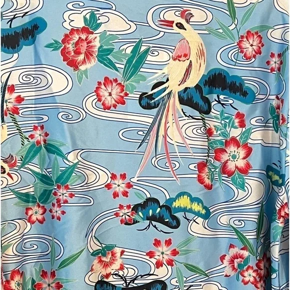 ZARA Floral Bird Tropical Belted Silky Kimono Shirt Dress/Kaftan Size XL NEW